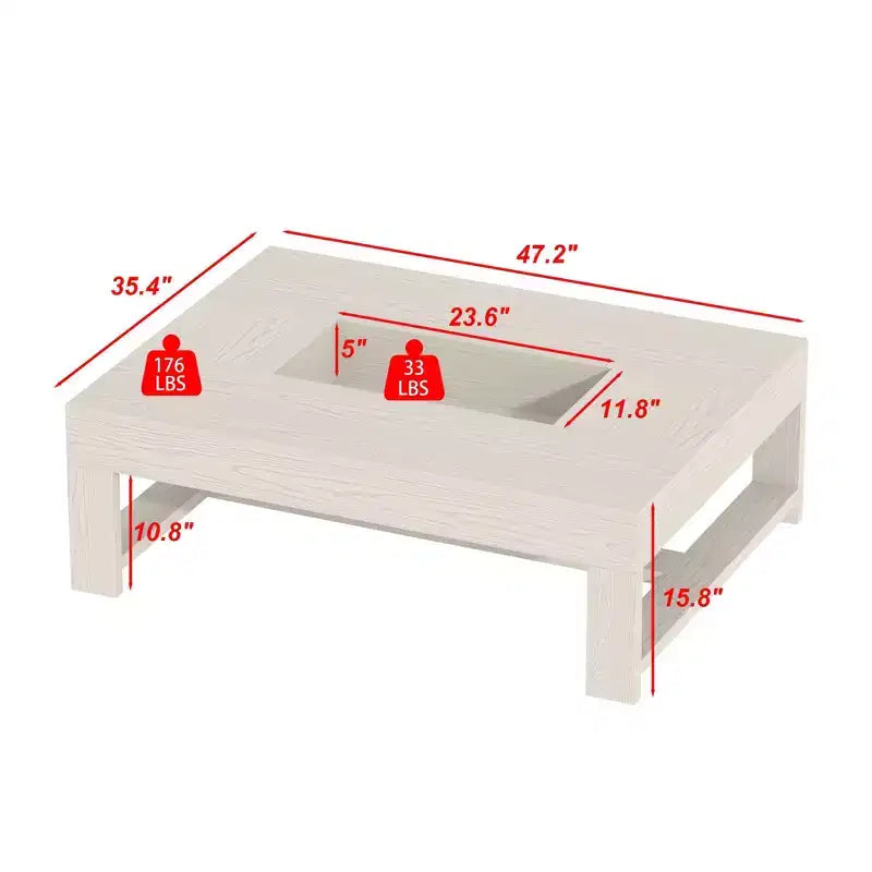 Table basse Famapy, grain de bois blanc, table d'appoint de canapé, capacité de charge de 176 lb, organisateur de rangement intégré, table basse rectangulaire/carrée