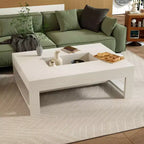 Table basse Famapy, grain de bois blanc, table d'appoint de canapé, capacité de charge de 176 lb, organisateur de rangement intégré, table basse rectangulaire/carrée