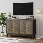 TUYOHW Buffet marron avec 4 portes, meuble d'appoint avec rangement, panneaux en bois massif, étagères réglables, console pour salle à manger, cuisine