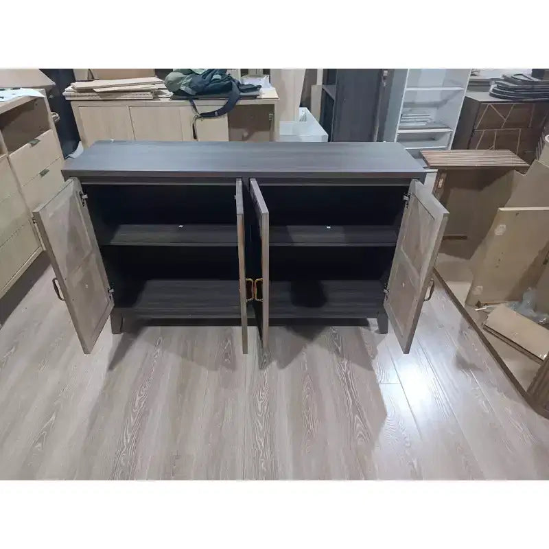 TUYOHW Buffet marron avec 4 portes, meuble d'appoint avec rangement, panneaux en bois massif, étagères réglables, console pour salle à manger, cuisine