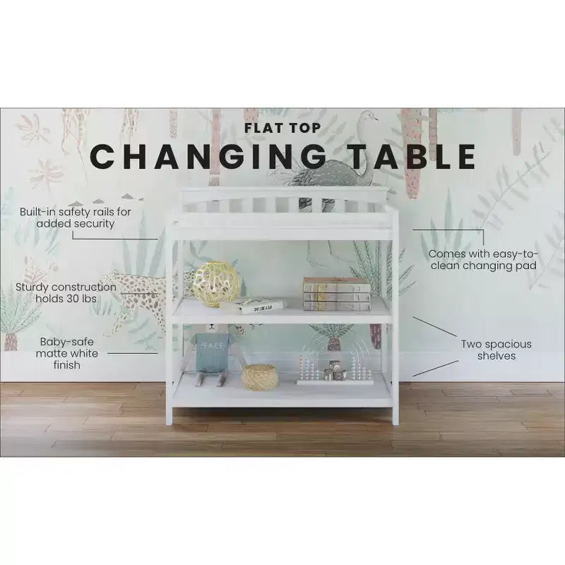 Table à langer plate Child Craft pour bébés, matelas résistant à l'eau et sangle de sécurité inclus, kit anti-basculement inclus pour éviter le basculement, finition sécuritaire pour bébés