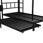 Bellemave Lit Superposé avec Lit Gigogne et Armoire Intégrée, Cadre de Lit Superposé en Métal avec Bureau Rabattable et Échelle, Conception Anti-Bruit, Noir