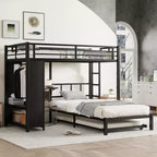 Bellemave Lit Superposé avec Lit Gigogne et Armoire Intégrée, Cadre de Lit Superposé en Métal avec Bureau Rabattable et Échelle, Conception Anti-Bruit, Noir