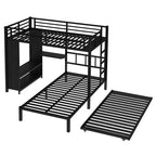 Bellemave Lit Superposé avec Lit Gigogne et Armoire Intégrée, Cadre de Lit Superposé en Métal avec Bureau Rabattable et Échelle, Conception Anti-Bruit, Noir