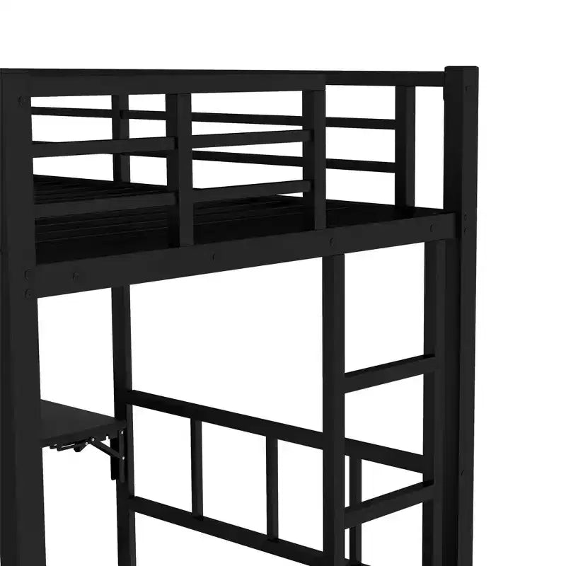 Bellemave Lit Superposé avec Lit Gigogne et Armoire Intégrée, Cadre de Lit Superposé en Métal avec Bureau Rabattable et Échelle, Conception Anti-Bruit, Noir