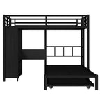 Bellemave Lit Superposé avec Lit Gigogne et Armoire Intégrée, Cadre de Lit Superposé en Métal avec Bureau Rabattable et Échelle, Conception Anti-Bruit, Noir