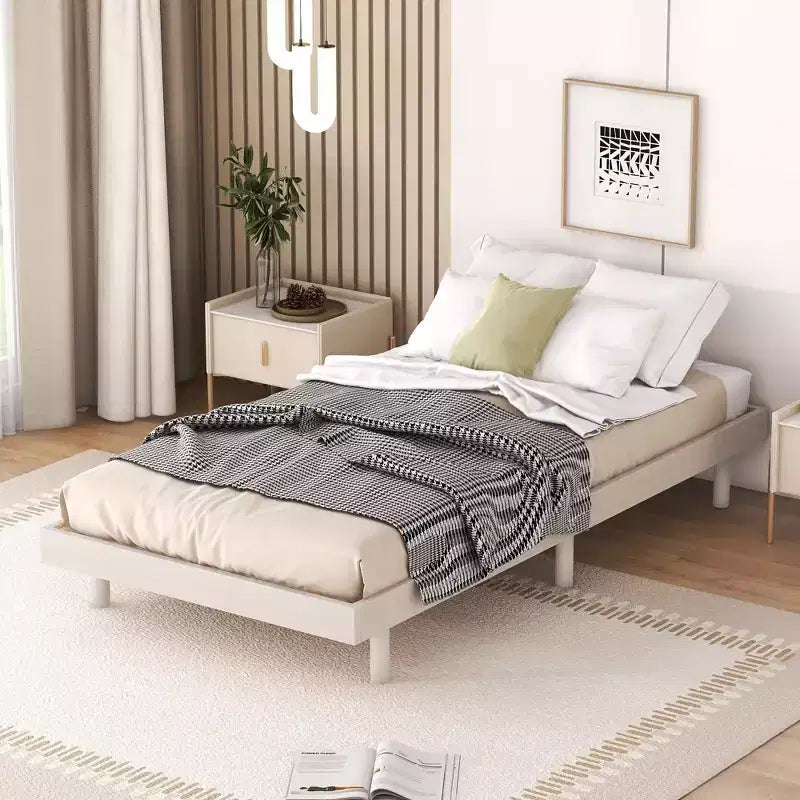 Lit plateforme Bellemave avec lattes épaissies connectées, cadre de lit plateforme flottant en bois massif sans tête de lit pour chambre à coucher