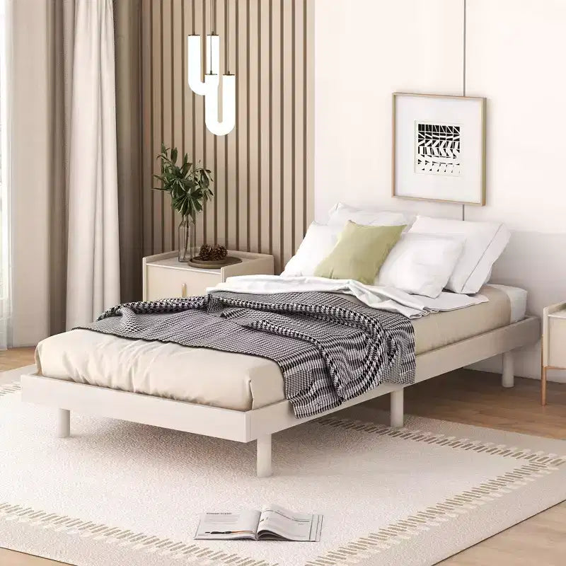 Lit plateforme Bellemave avec lattes épaissies connectées, cadre de lit plateforme flottant en bois massif sans tête de lit pour chambre à coucher