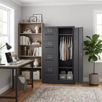 VIYET 52H Armoire de rangement verticale en métal à 4 tiroirs et 1 porte avec serrure, classeur en acier noir pour bureau à domicile/école/salon