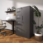VIYET 52H Armoire de rangement verticale en métal à 4 tiroirs et 1 porte avec serrure, classeur en acier noir pour bureau à domicile/école/salon