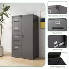 VIYET 52H Armoire de rangement verticale en métal à 4 tiroirs et 1 porte avec serrure, classeur en acier noir pour bureau à domicile/école/salon