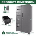 VIYET 52H Armoire de rangement verticale en métal à 4 tiroirs et 1 porte avec serrure, classeur en acier noir pour bureau à domicile/école/salon