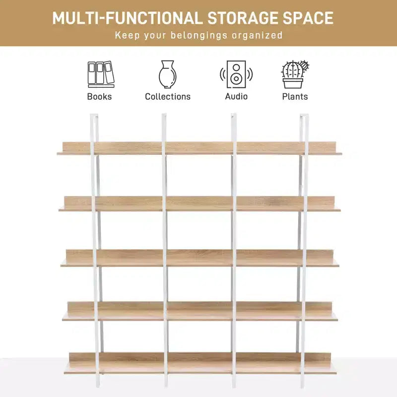 Bibliothèque à 5 niveaux, étagère ouverte pour bureau à domicile, étagère de style industriel vintage, panneau MDF, cadre en métal blanc