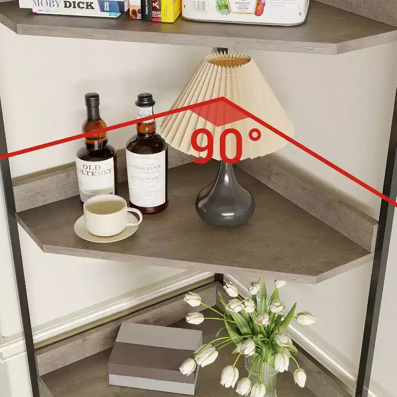 Étagère d'angle, Bibliothèque, Étagère sur pied, Étagère à dossiers, Étagère murale, 3 Étagères et meuble de rangement, MDF + Métal, Sonoma Gris, 60 x 42 x 180 cm