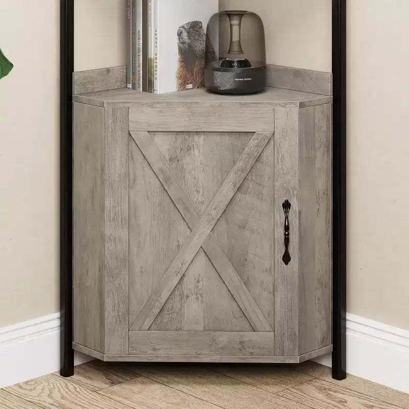 Étagère d'angle, Bibliothèque, Étagère sur pied, Étagère à dossiers, Étagère murale, 3 Étagères et meuble de rangement, MDF + Métal, Sonoma Gris, 60 x 42 x 180 cm
