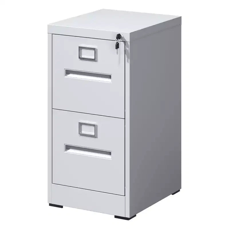 VIYET 28H Classeur vertical étroit en métal blanc à 2 tiroirs avec serrure, classeur en acier pour bureau à domicile (assemblage requis)