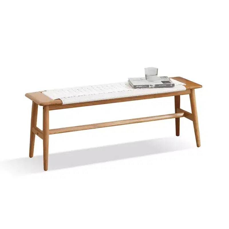 Banc MAYEERTY en chêne massif avec assise en cannage tissé main - pour salle à manger, chambre et entrée