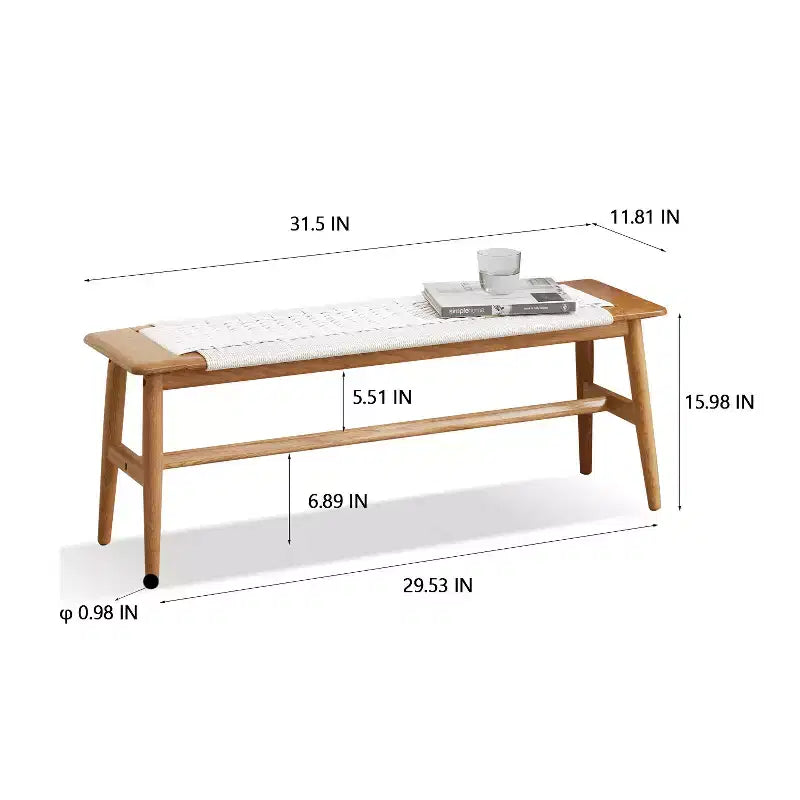 Banc MAYEERTY en chêne massif avec assise en cannage tissé main - pour salle à manger, chambre et entrée