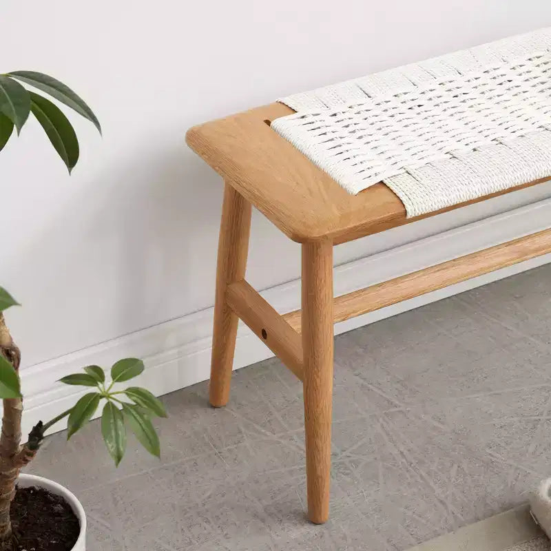 Banc MAYEERTY en chêne massif avec assise en cannage tissé main - pour salle à manger, chambre et entrée