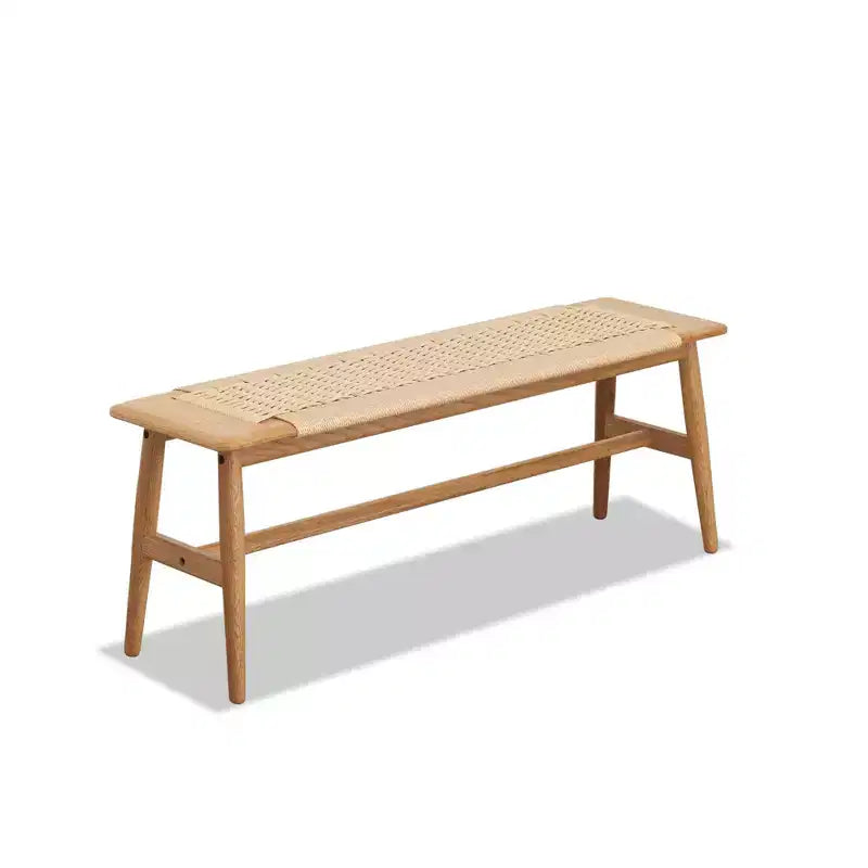 Banc MAYEERTY en chêne massif avec assise en cannage tissé main - pour salle à manger, chambre et entrée