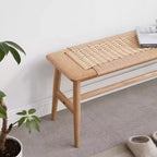 Banc MAYEERTY en chêne massif avec assise en cannage tissé main - pour salle à manger, chambre et entrée