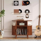 Record Player Stand with Storage and Charging Station, Large Round Vinyl Record Cabinet,Modern Turntable Stand for Living Room,Bedroom