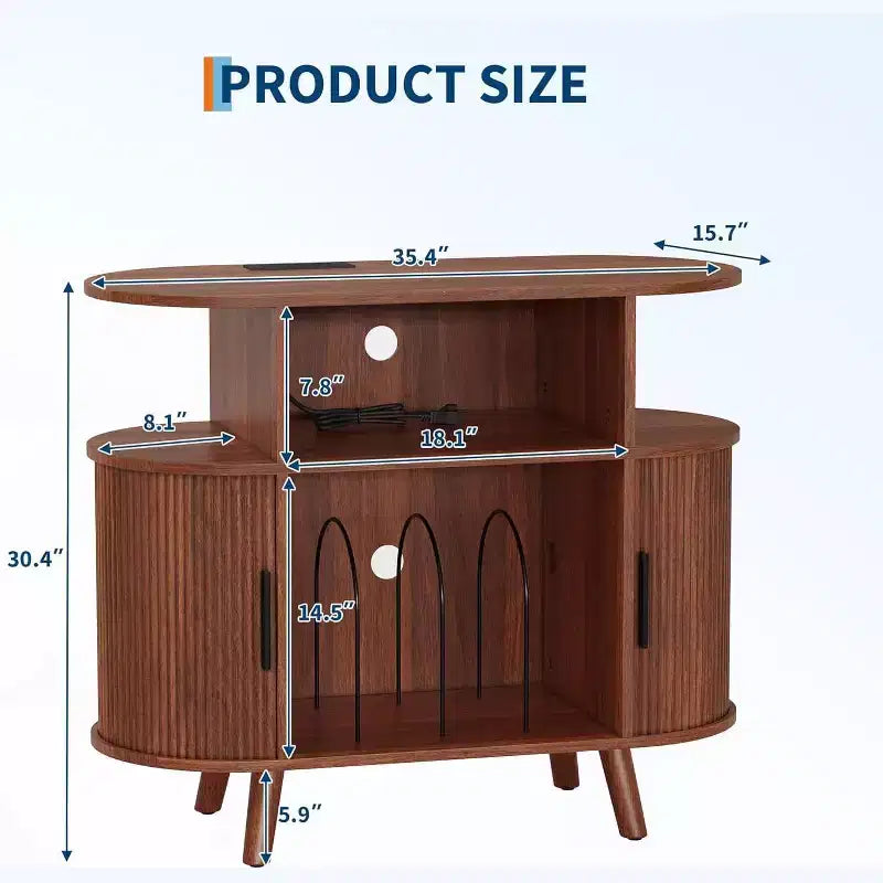 Meuble de lecture de disques avec rangement et station de charge, grand meuble pour disques vinyles rond, meuble de platine moderne pour salon, chambre à coucher