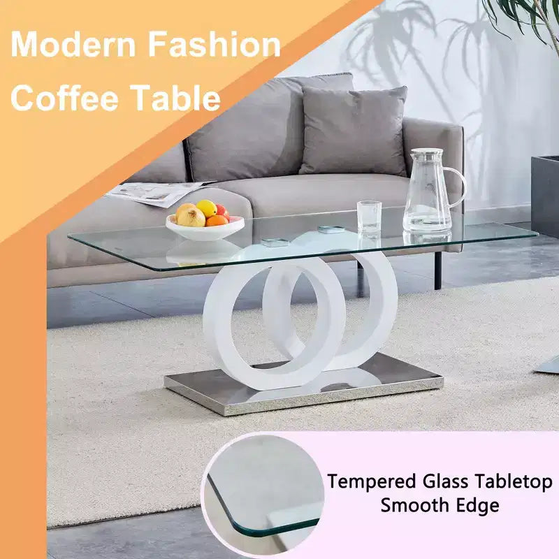 MAYEERTY Table Basse Ronde en Verre, Table Basse de Salon, Bois Naturel