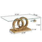 MAYEERTY Table Basse Ronde en Verre, Table Basse de Salon, Bois Naturel