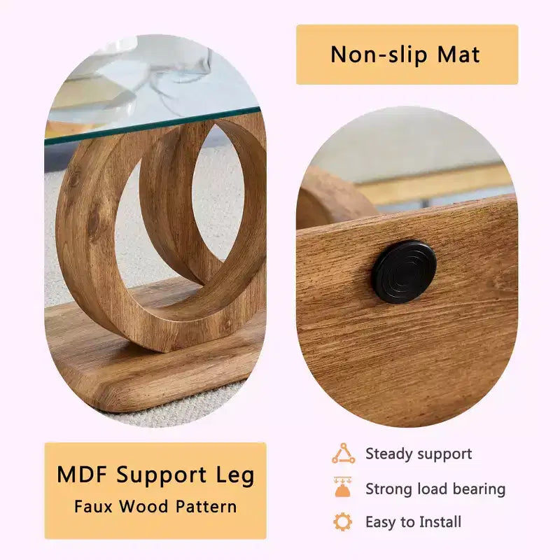 MAYEERTY Table Basse Ronde en Verre, Table Basse de Salon, Bois Naturel
