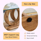 MAYEERTY Table Basse Ronde en Verre, Table Basse de Salon, Bois Naturel