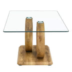 MAYEERTY Table Basse Ronde en Verre, Table Basse de Salon, Bois Naturel