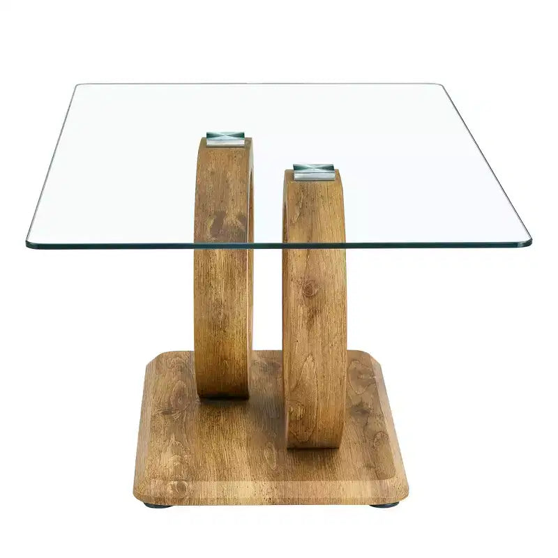MAYEERTY Table Basse Ronde en Verre, Table Basse de Salon, Bois Naturel