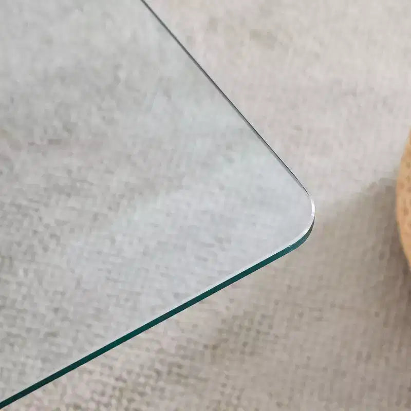 MAYEERTY Table Basse Ronde en Verre, Table Basse de Salon, Bois Naturel