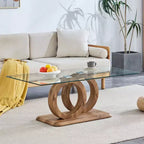 MAYEERTY Ring-Base Glass Coffee Table, Lounge Coffee Table, Natural Wood