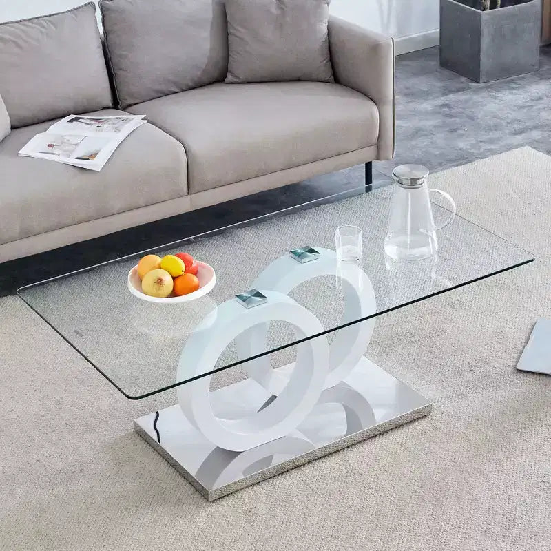 MAYEERTY Table Basse Ronde en Verre, Table Basse de Salon, Bois Naturel