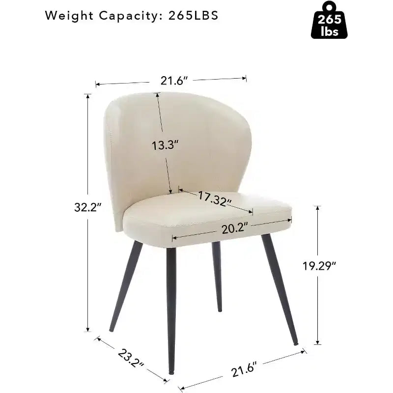 Lot de 6 chaises de salle à manger, chaises de cuisine ergonomiques rembourrées en cuir avec pieds en acier, chaises modernes à dossier haut pour salle à manger cuisine, beige