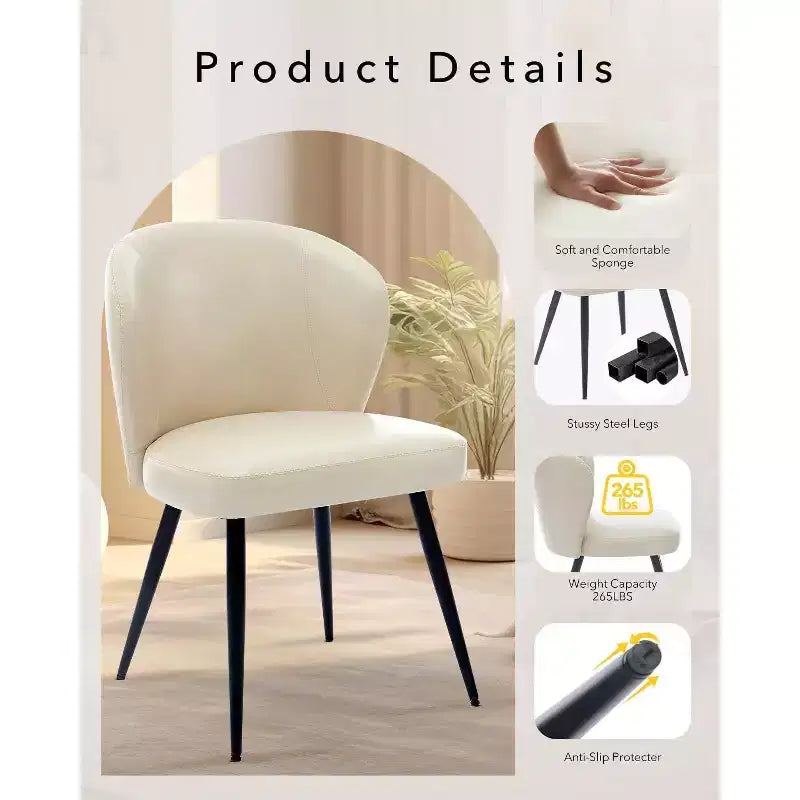 Lot de 6 chaises de salle à manger, chaises de cuisine ergonomiques rembourrées en cuir avec pieds en acier, chaises modernes à dossier haut pour salle à manger cuisine, beige