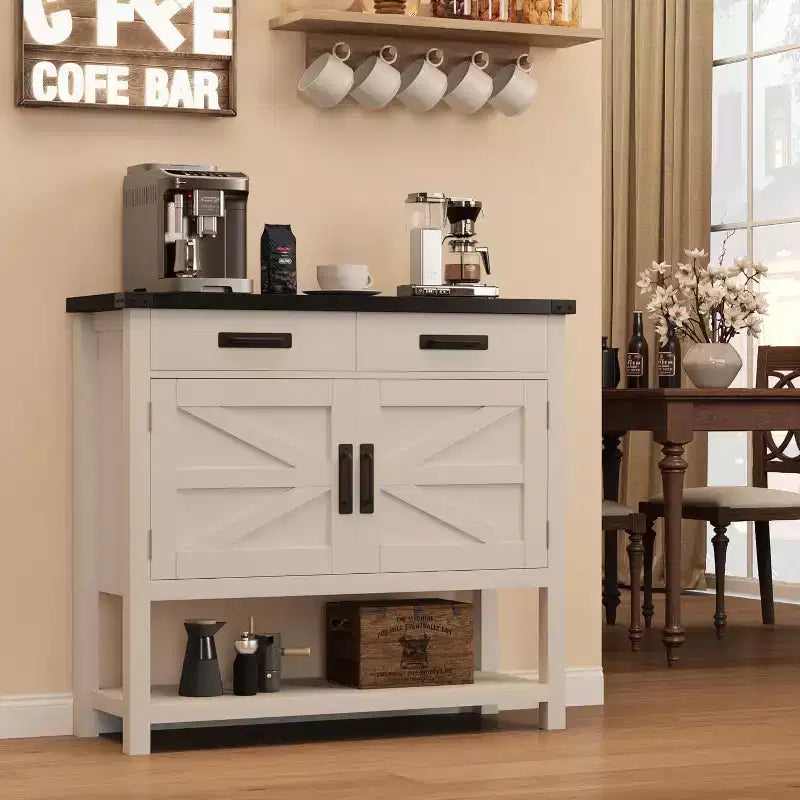 Table Console en Bois Minimaliste avec Armoire à Double Porte et Deux Tiroirs, Bar à Café, Table d'Appoint de Canapé, Adaptée aux Salons et Couloirs