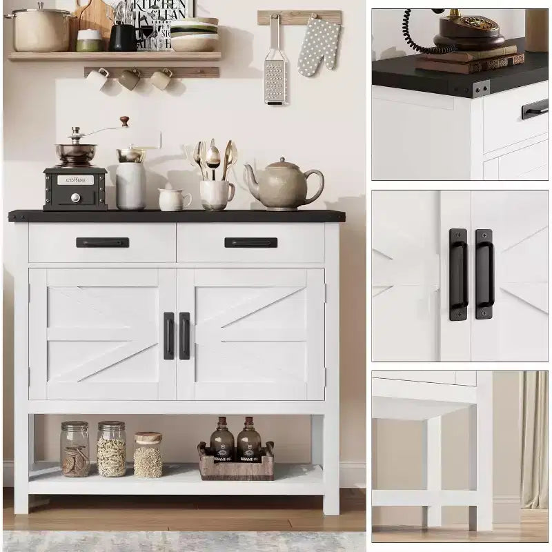 Table Console en Bois Minimaliste avec Armoire à Double Porte et Deux Tiroirs, Bar à Café, Table d'Appoint de Canapé, Adaptée aux Salons et Couloirs