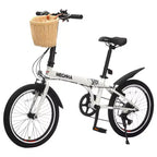 Vélo pliant 20 pouces pour adultes avec panier, support de téléphone et garde-boue, cadre en acier 6 vitesses, vélo de ville, double frein en V, vélo compact portable