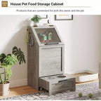 Mangeoire pliante surélevée pour chiens avec meuble de rangement, 2 gamelles en acier inoxydable et 3 crochets, organisateur de nourriture en bois pour chiens et chats, table d'appoint