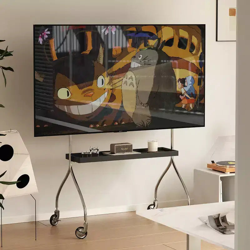 JVNOXK Walk around the TV stand with an antique,black movable stand for a floor-standing display TV cabinet and projection TV stand