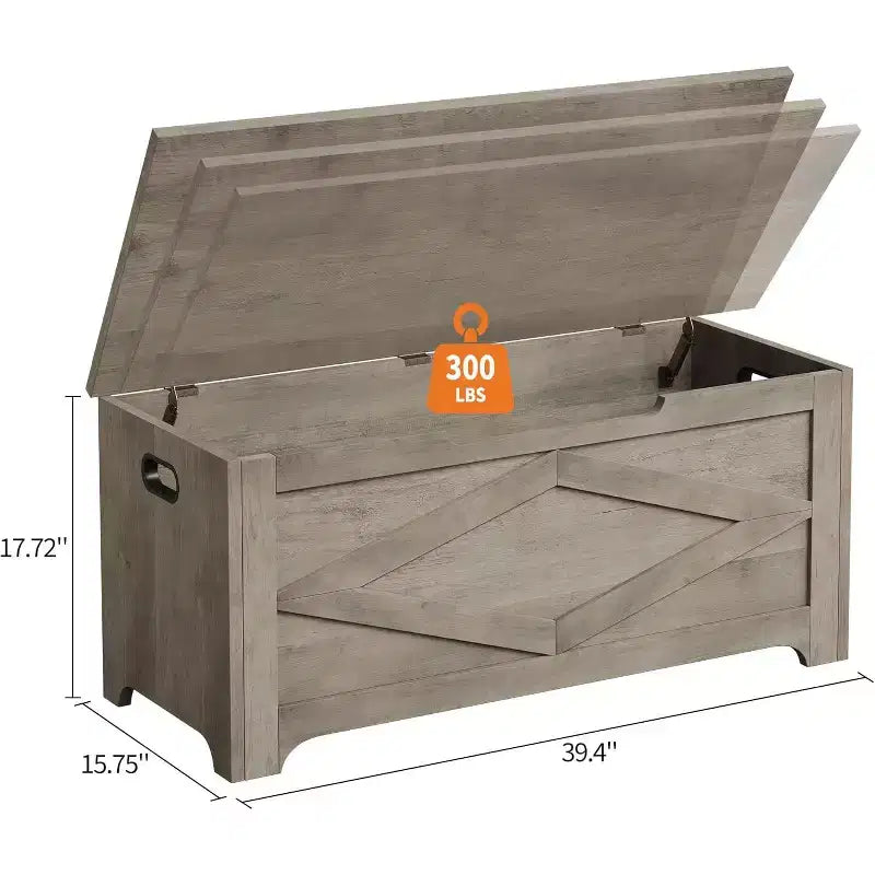 Coffre de rangement de 99,06 cm, Banc de rangement en bois avec charnières de sécurité, Montage facile, Grand banc à chaussures pour entrée, salon, chambre.
