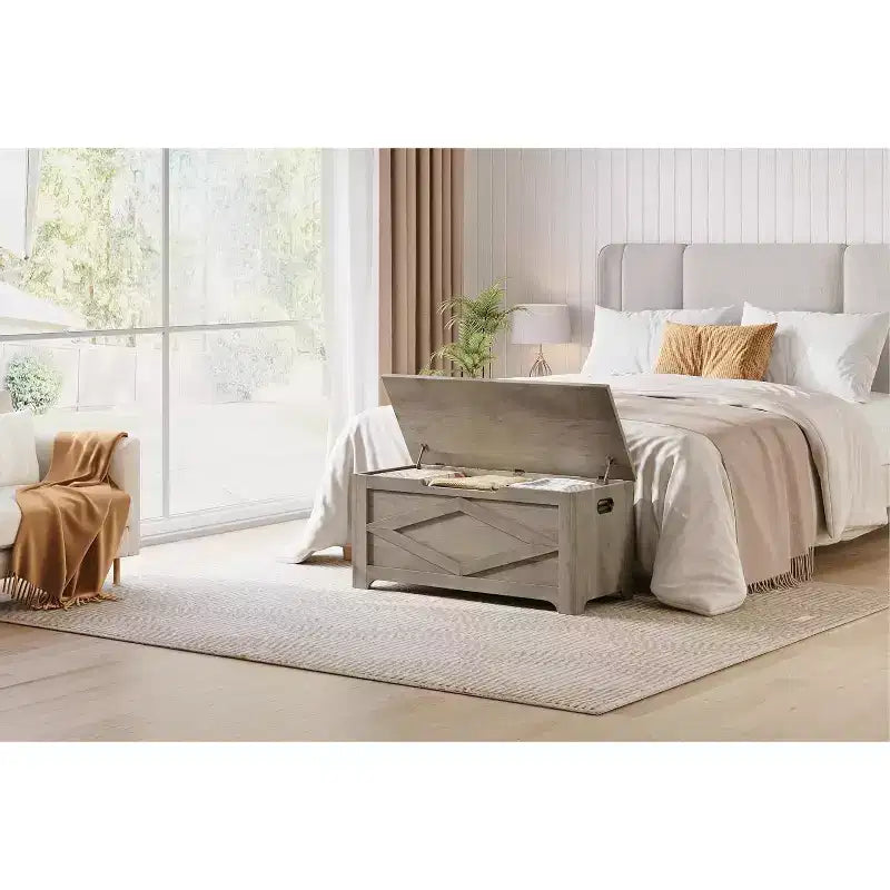 Coffre de rangement de 99,06 cm, Banc de rangement en bois avec charnières de sécurité, Montage facile, Grand banc à chaussures pour entrée, salon, chambre.