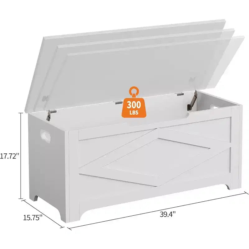 Coffre de rangement de 99,06 cm, Banc de rangement en bois avec charnières de sécurité, Montage facile, Grand banc à chaussures pour entrée, salon, chambre.