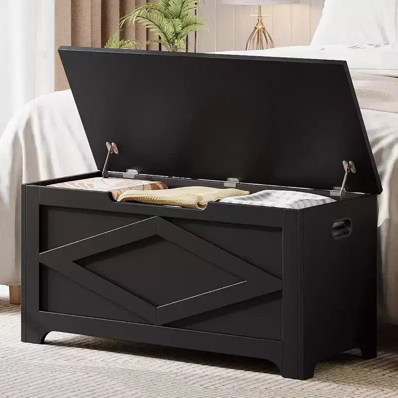 Coffre de rangement de 99,06 cm, Banc de rangement en bois avec charnières de sécurité, Montage facile, Grand banc à chaussures pour entrée, salon, chambre.