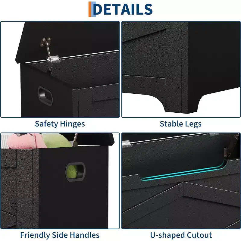 Coffre de rangement de 99,06 cm, Banc de rangement en bois avec charnières de sécurité, Montage facile, Grand banc à chaussures pour entrée, salon, chambre.