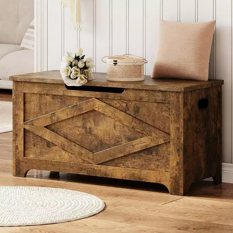 Coffre de rangement de 99,06 cm, Banc de rangement en bois avec charnières de sécurité, Montage facile, Grand banc à chaussures pour entrée, salon, chambre.
