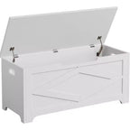 Coffre de rangement de 99,06 cm, Banc de rangement en bois avec charnières de sécurité, Montage facile, Grand banc à chaussures pour entrée, salon, chambre.
